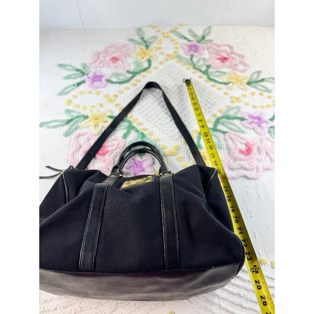 Victorias Secret Black Canvas Duffel Bag Gold Logo Pink Lining Crossbody Satchel - Picture 6 of 10